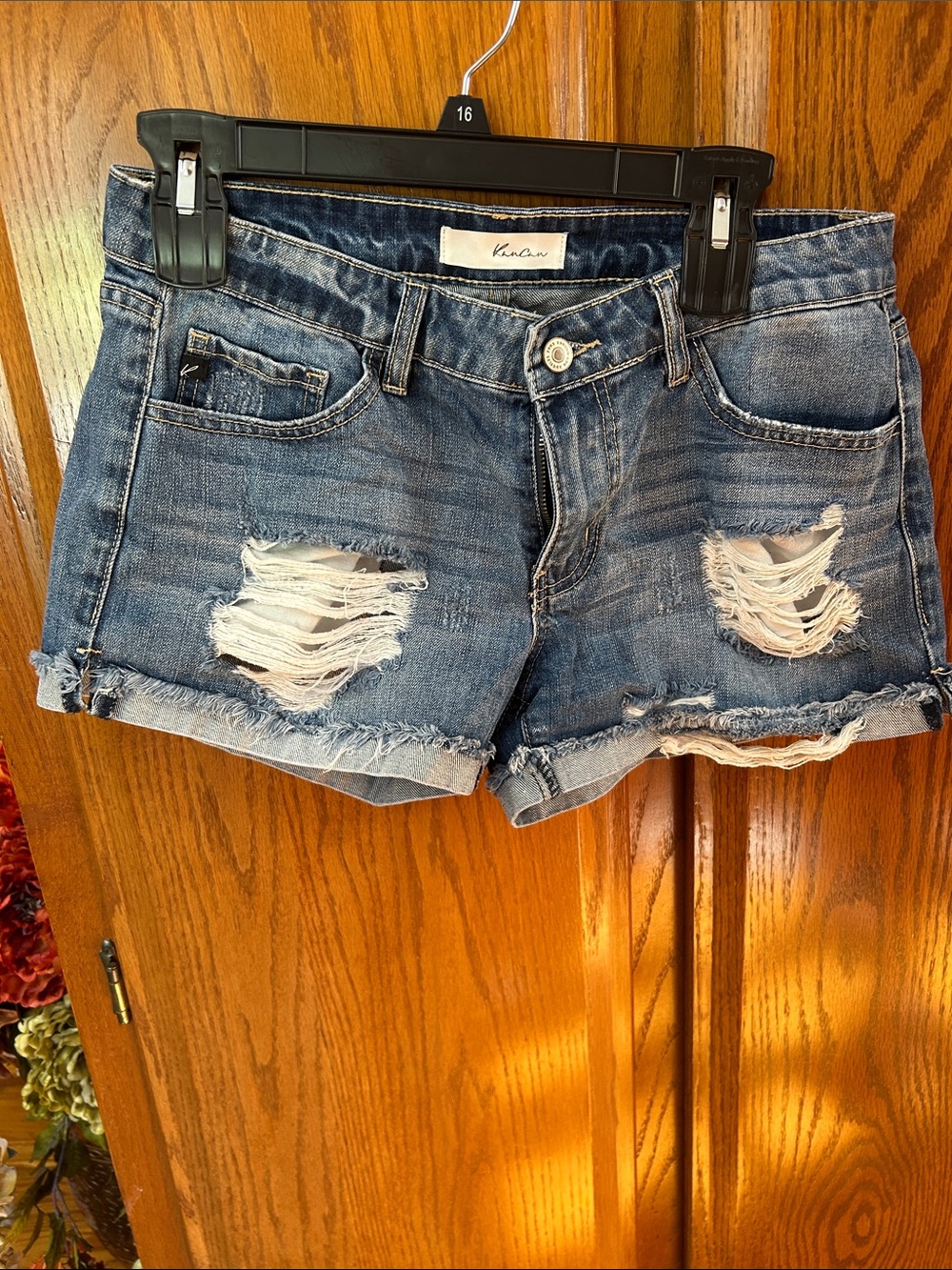 KanCan Distressed Jean Shorts - Dark Blue Wash